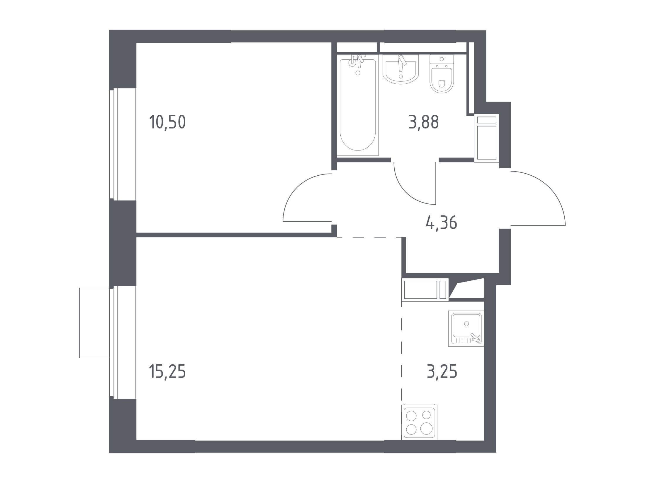 Планировка: 1-комн. квартира 37.24 м² в новостройке ЖК Пятницкие Луга