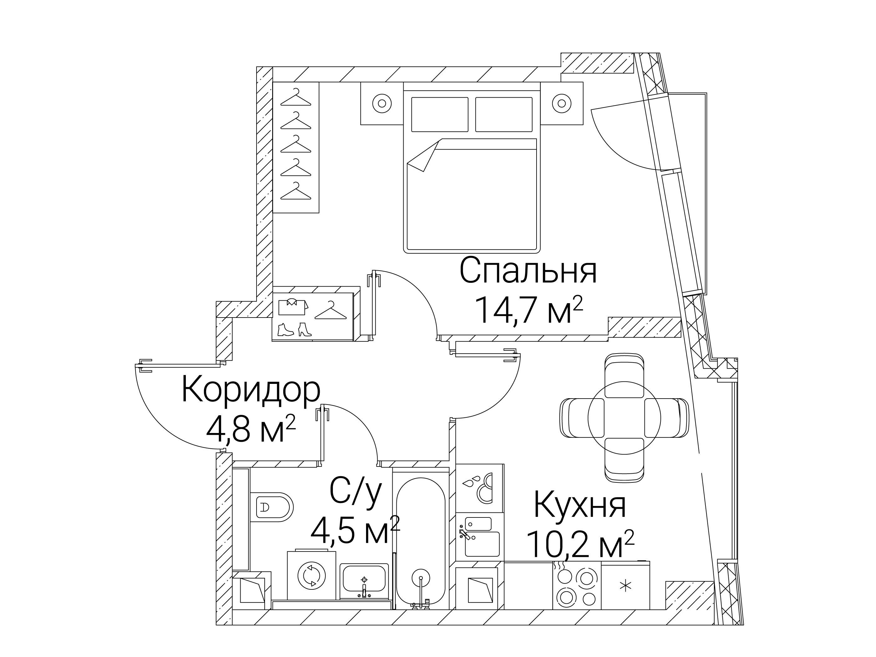 Планировка: 1-комн. квартира 34.20 м² в новостройке Сезар Будущее
