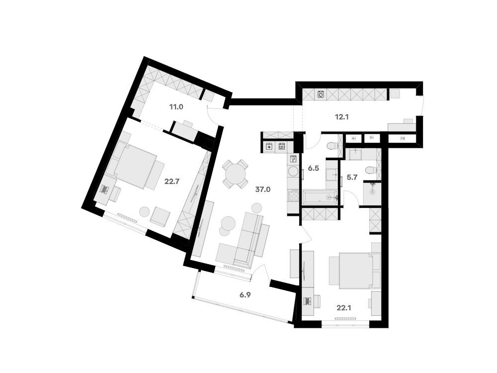 Планировка: 3-комн. квартира 123.60 м² в новостройке ЖК Ривер Хаус
