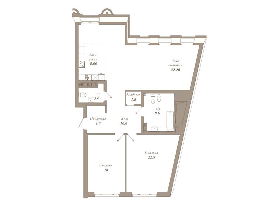 Планировка: 2-комн. квартира 120.40 м² в новостройке Приоритет