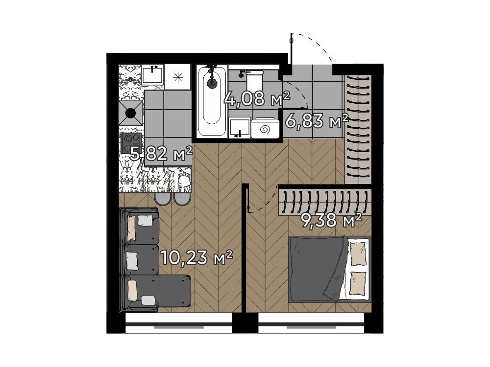 Планировка: 1-комн. квартира 36.34 м² в новостройке ЖК Серебряный бор