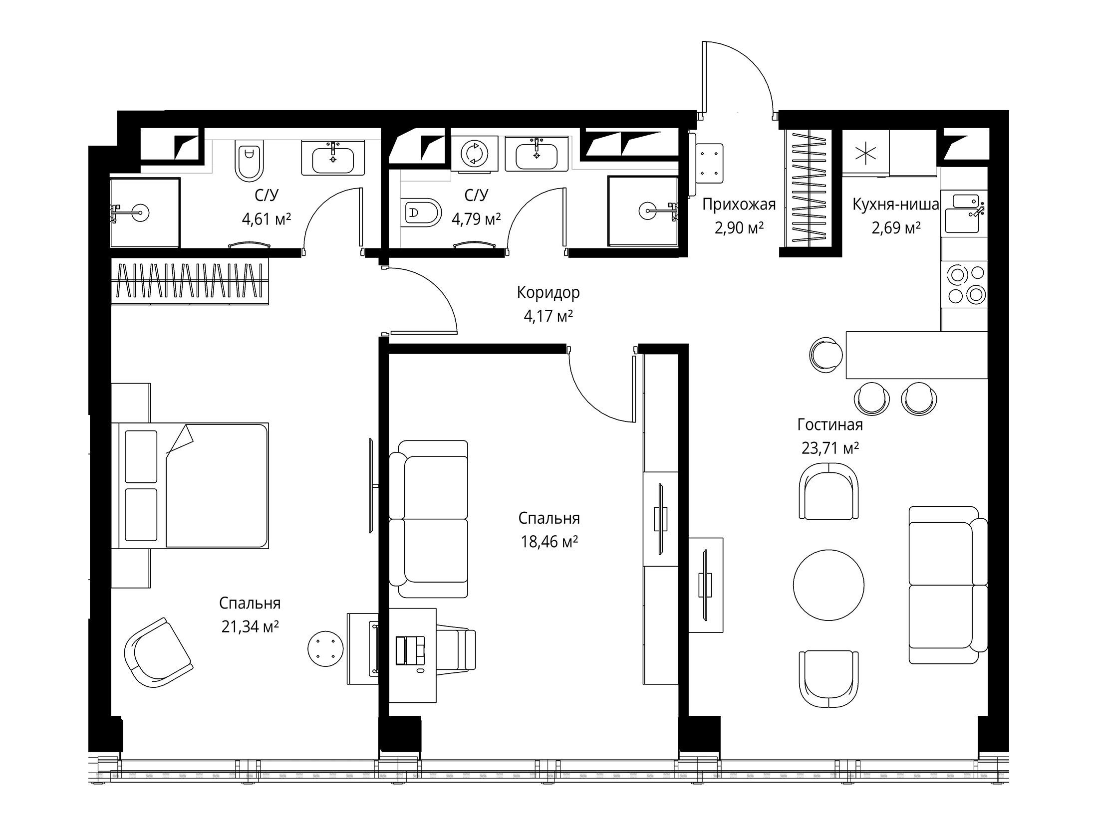 Планировка: 2-комн. квартира 83.00 м² в новостройке ЖК Феймос