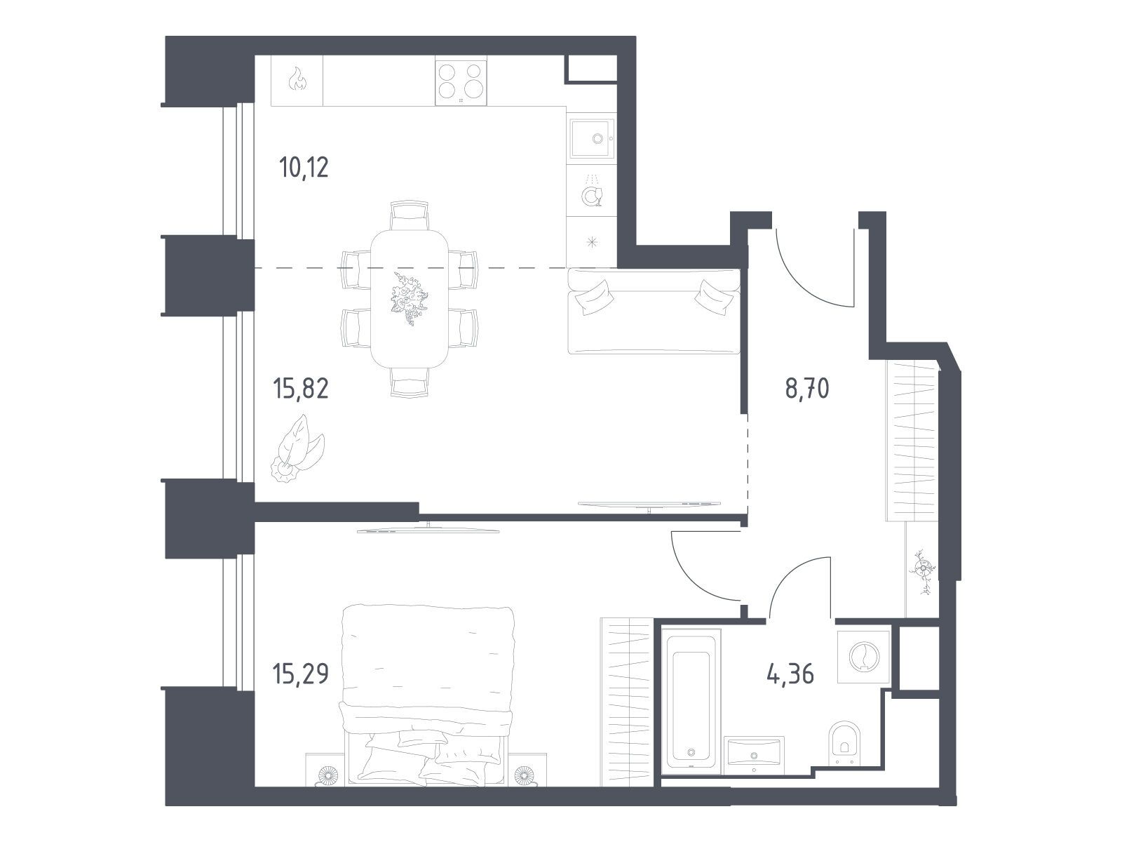 Планировка: 1-комн. квартира 54.29 м² в новостройке ЖК Скай Спутник