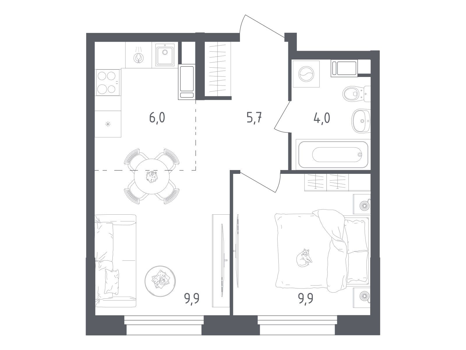 Планировка: 1-комн. квартира 35.50 м² в новостройке Ольховый Квартал