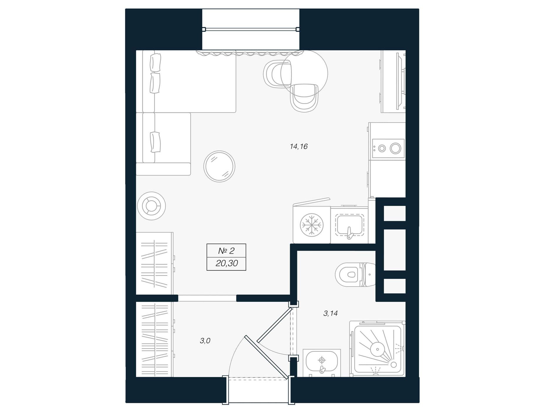 Планировка: Студия 20.30 м² в новостройке Феникс Рощино