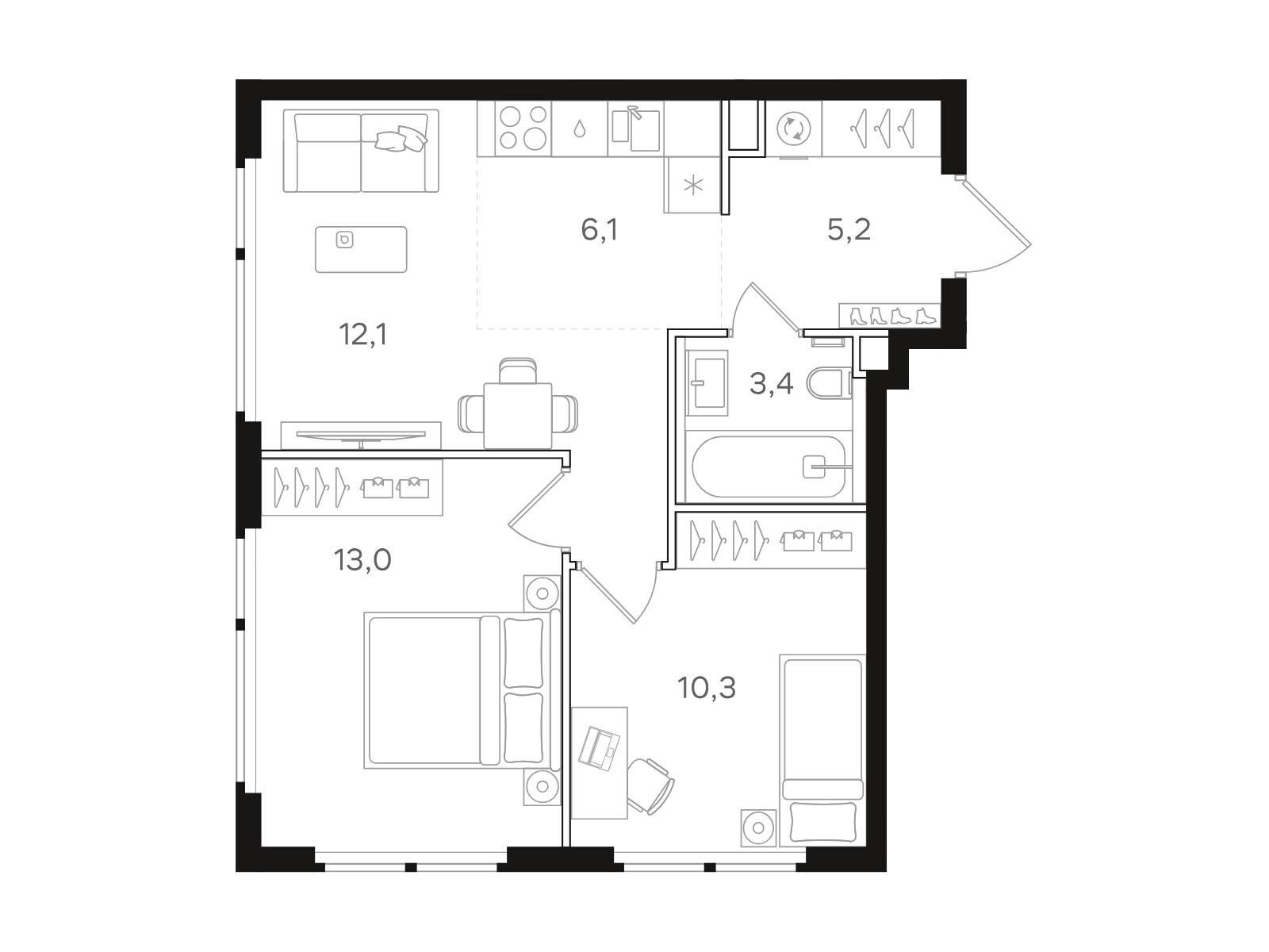 Планировка: 2-комн. квартира 50.10 м² в новостройке НАЗАРÉ