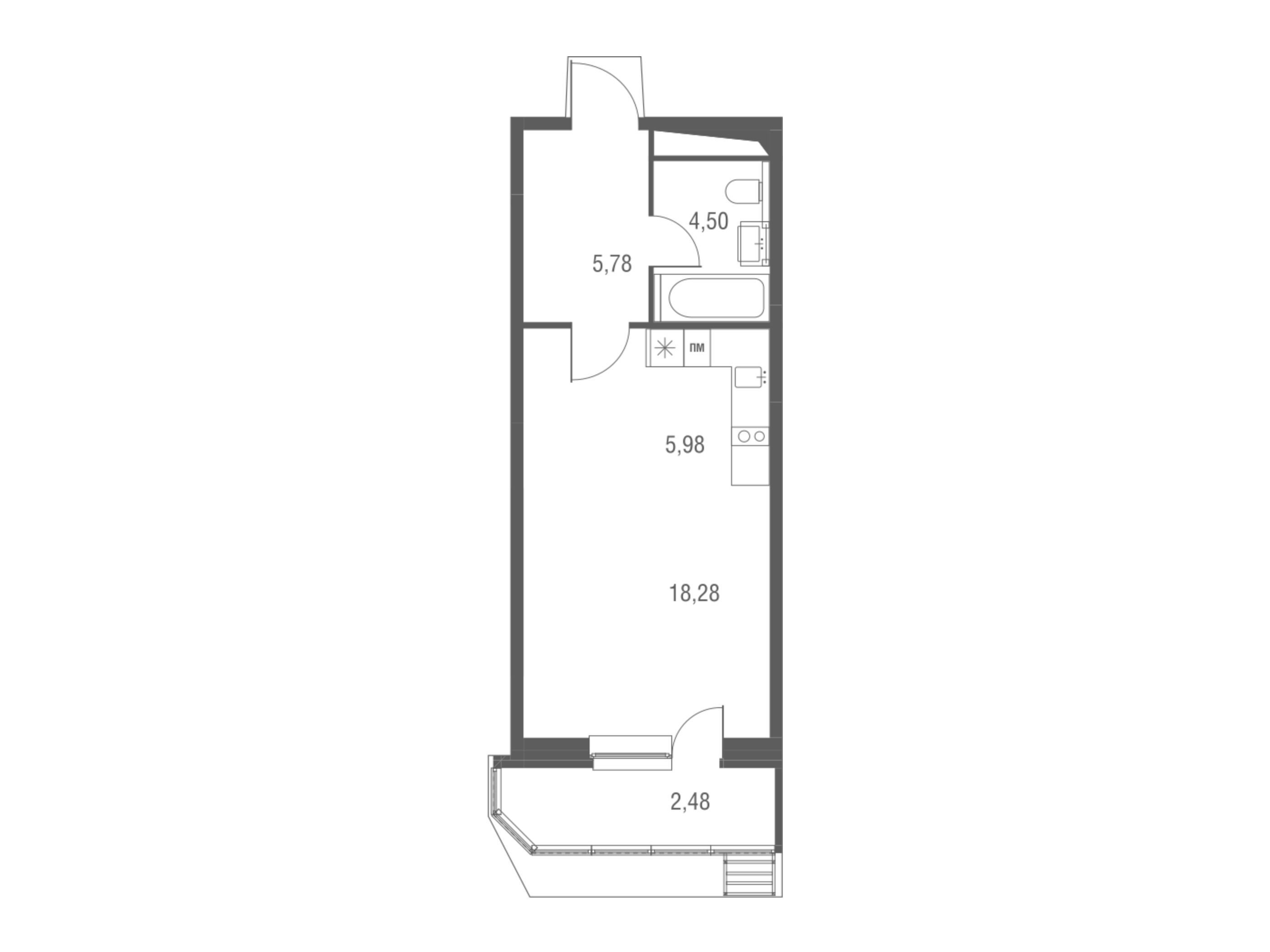 Планировка: Студия 37.10 м² в новостройке ЖК Одинбург