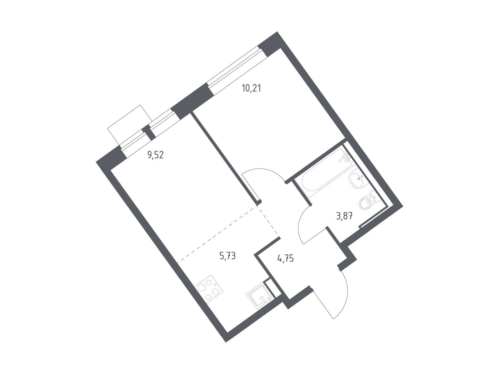 Планировка: 1-комн. квартира 34.08 м² в новостройке ЖК Молжаниново