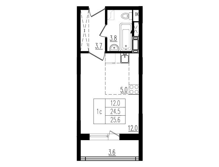 Планировка: Студия 25.60 м² в новостройке Пироговская ривьера