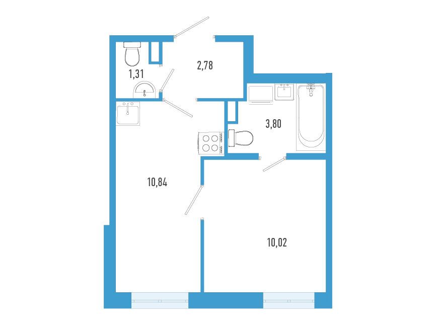 Планировка: 1-комн. квартира 28.75 м² в новостройке Аэросити