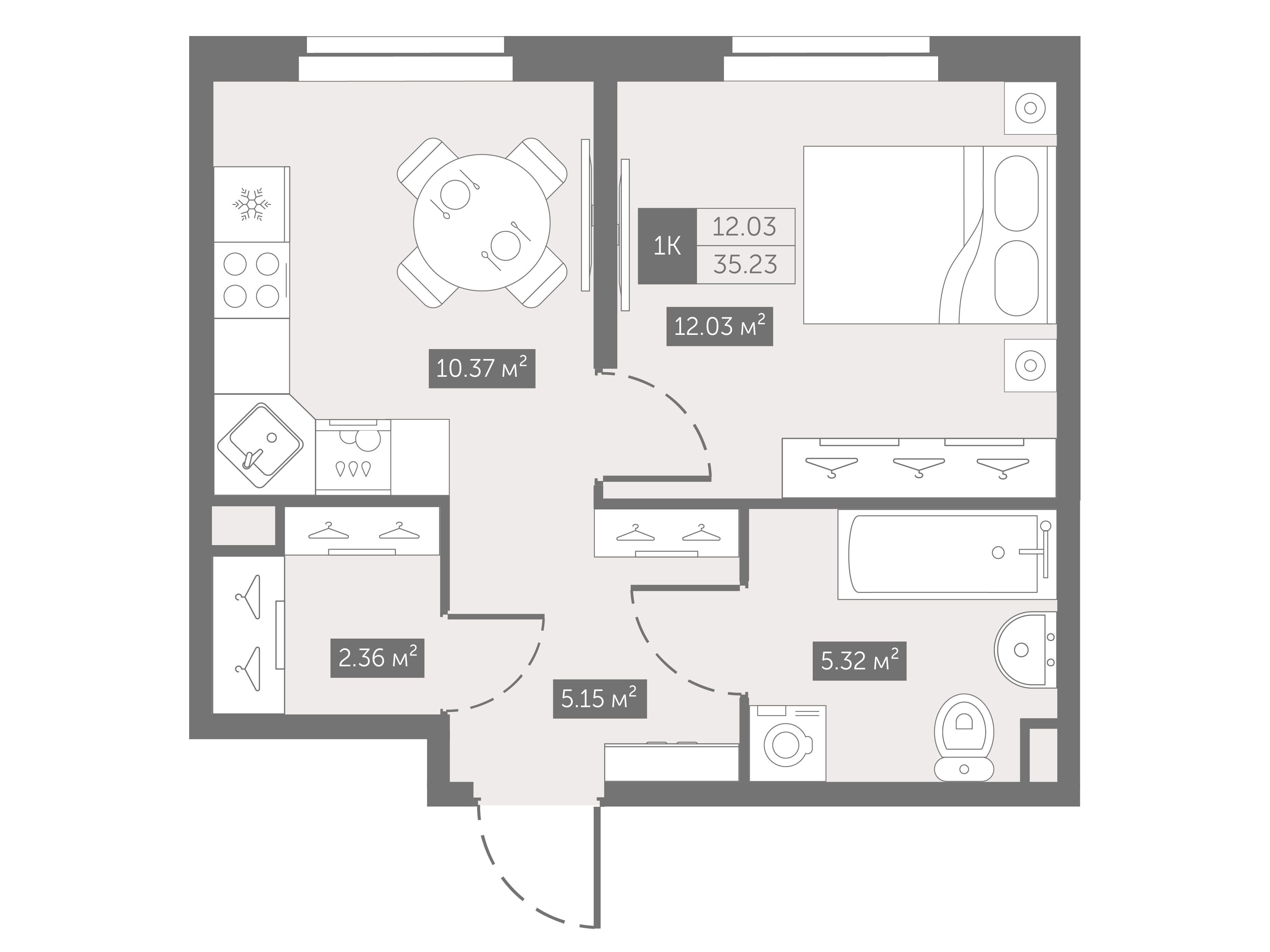 Планировка: 1-комн. квартира 35.23 м² в новостройке Зум на Неве