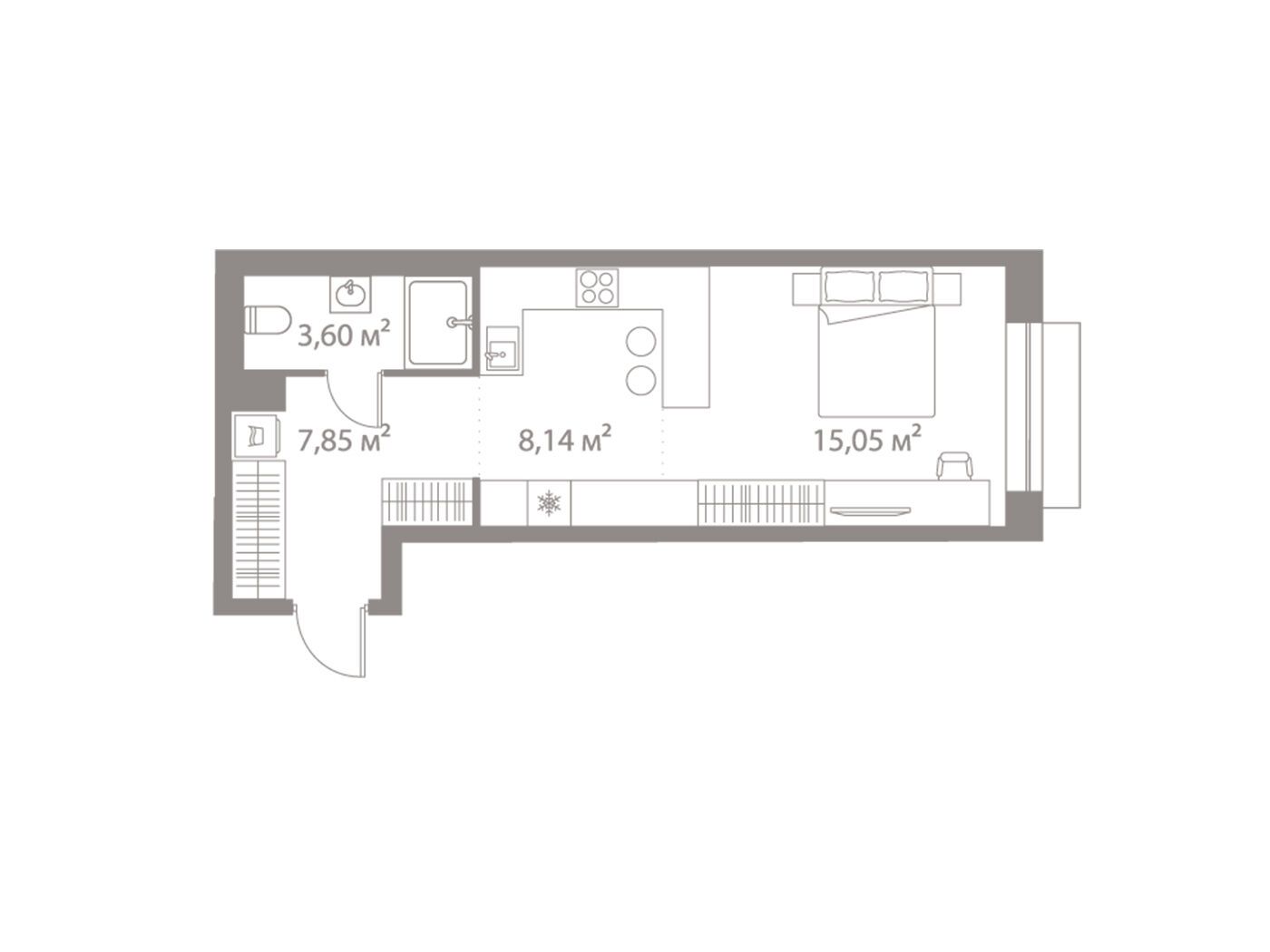 Планировка: Студия 34.64 м² в новостройке ЖК Лайф Варшавская