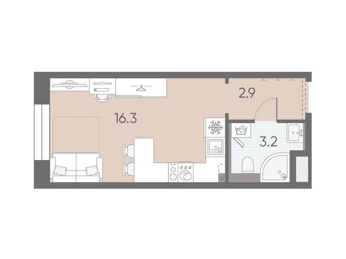Планировка: Студия 22.40 м² в новостройке Большая Охта