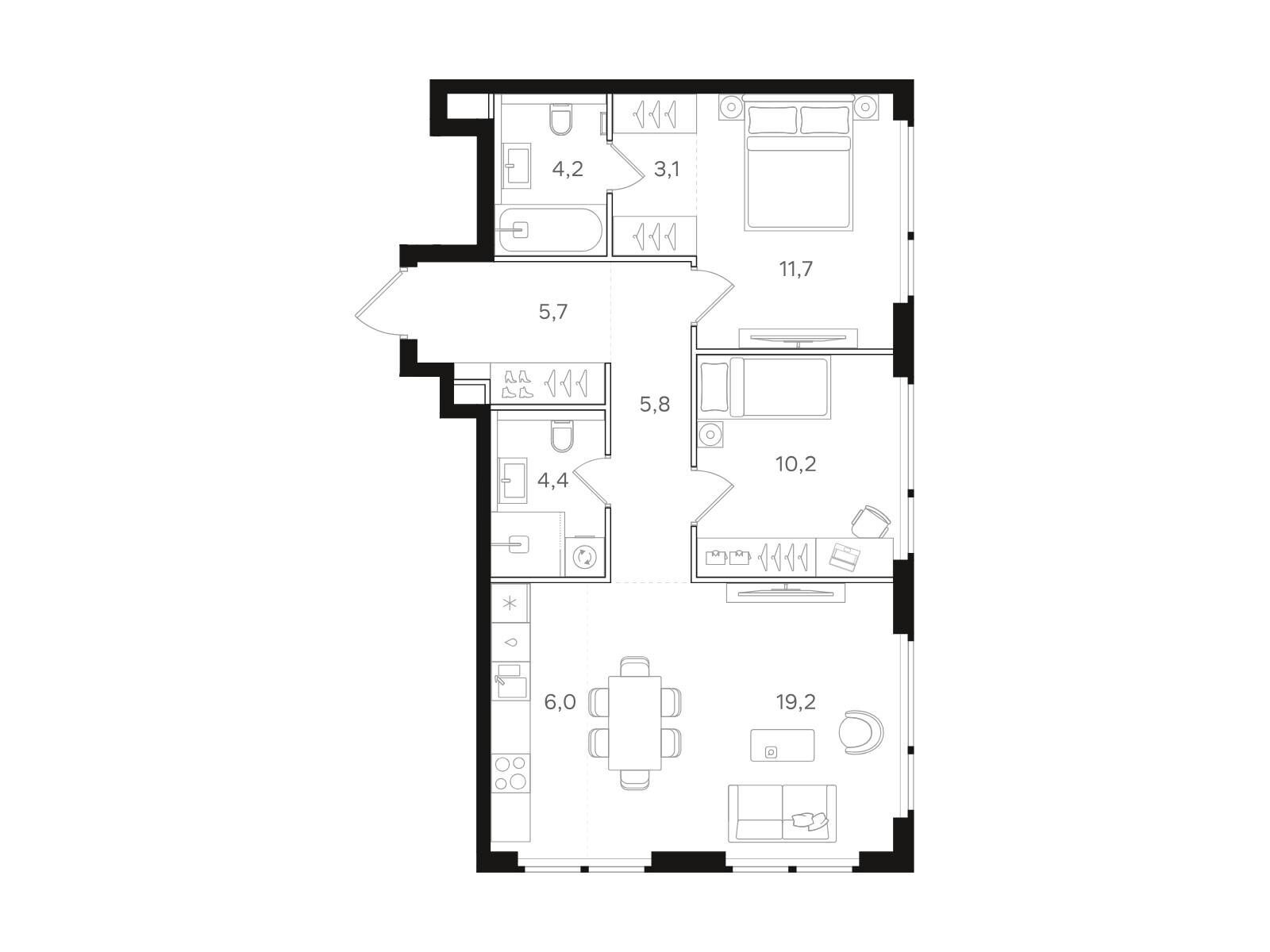 Планировка: 2-комн. квартира 70.30 м² в новостройке НАЗАРÉ