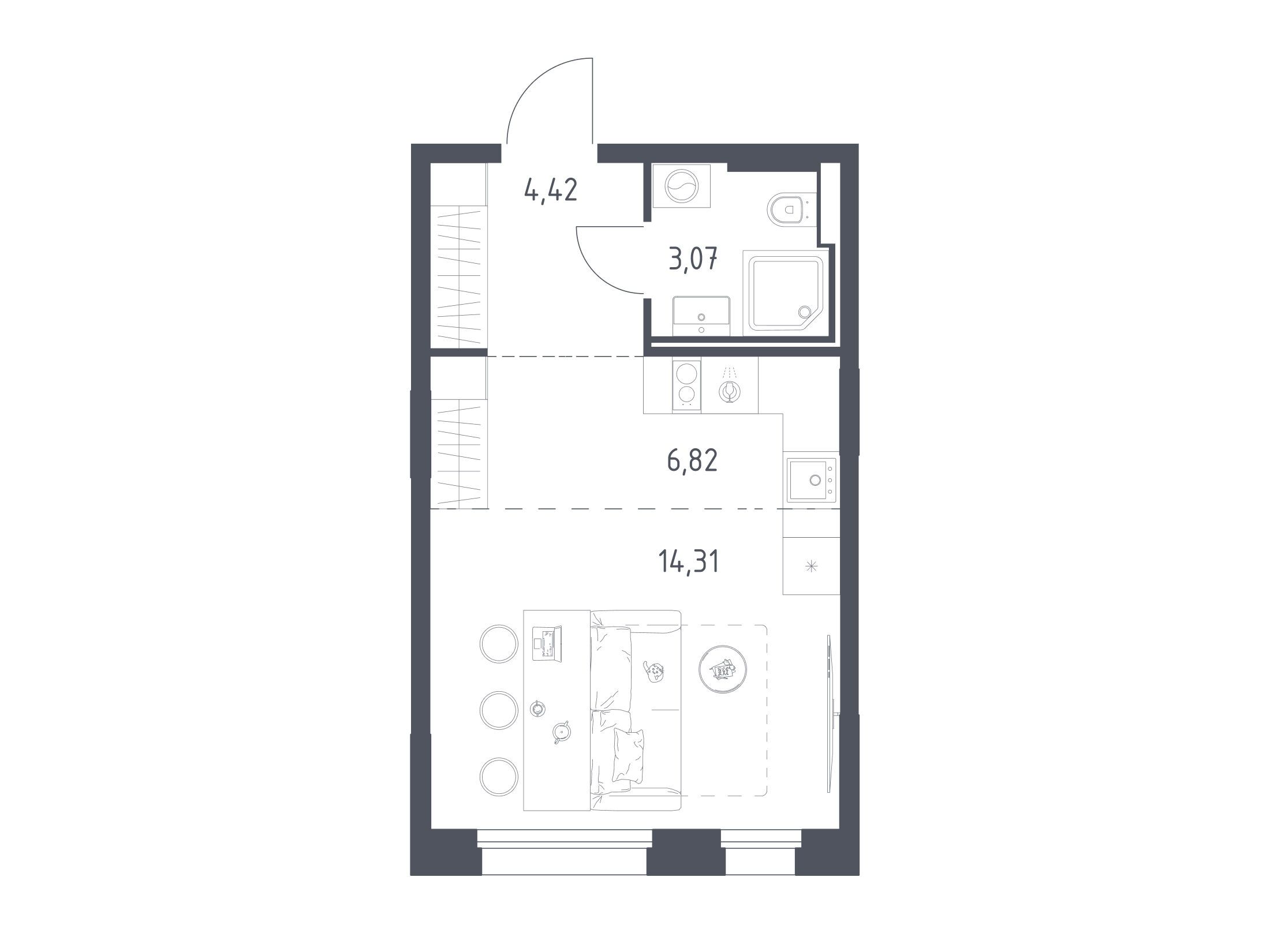 Планировка: Студия 28.62 м² в новостройке Заречье Парк
