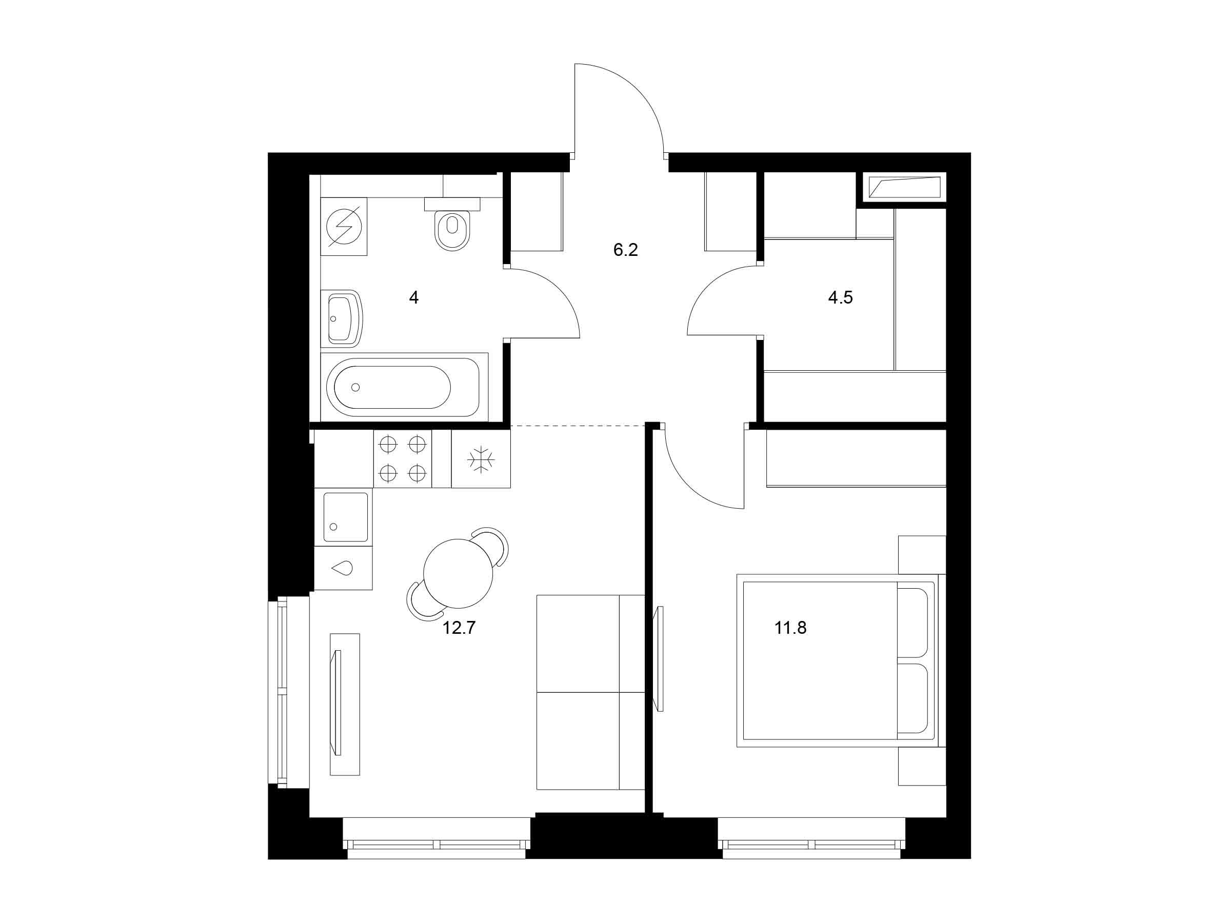 Планировка: 1-комн. квартира 39.20 м² в новостройке Вангарден