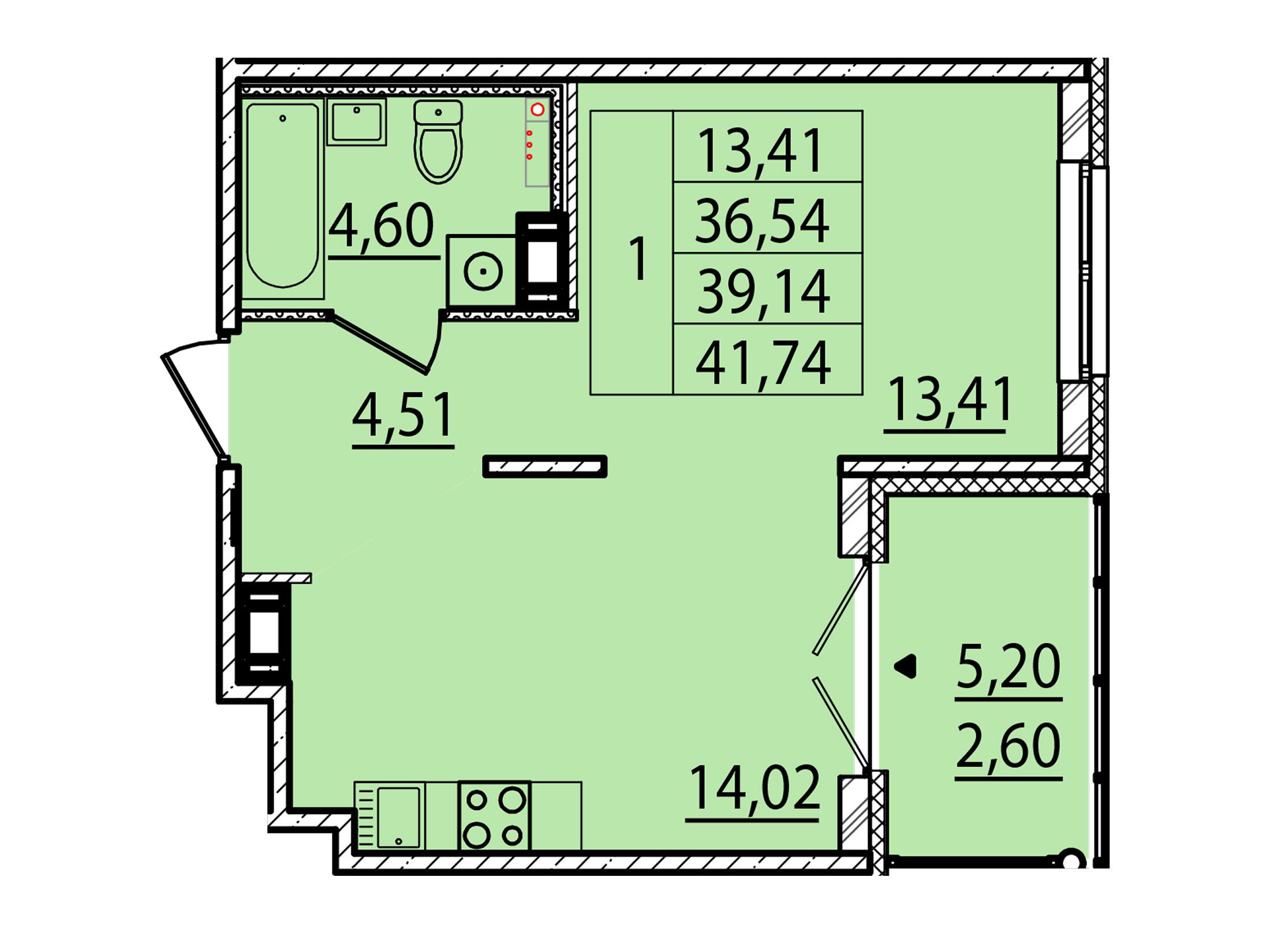 Планировка: 1-комн. квартира 36.54 м² в новостройке Образцовый квартал 15