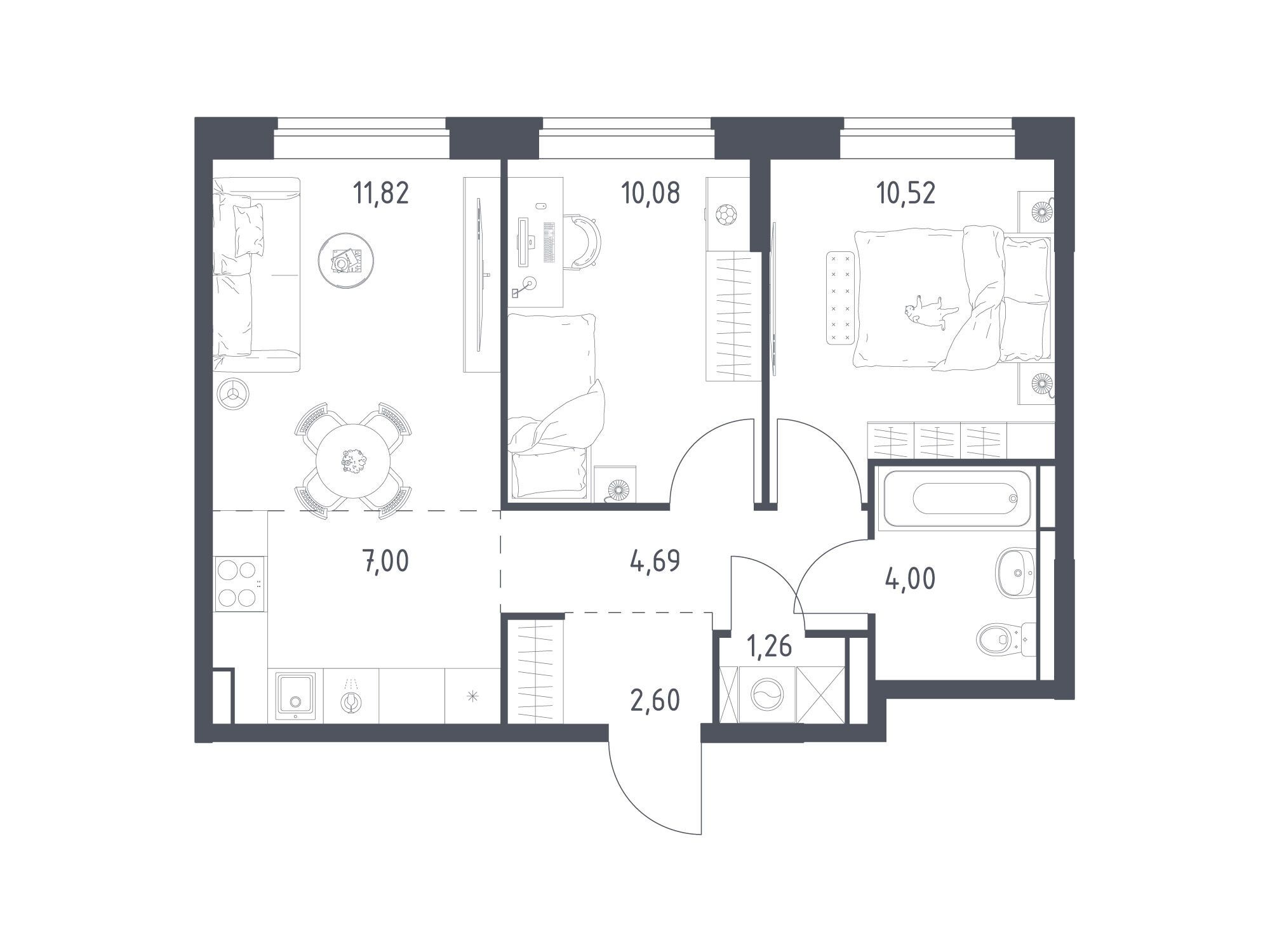 Планировка: 2-комн. квартира 51.97 м² в новостройке Богдановский Лес