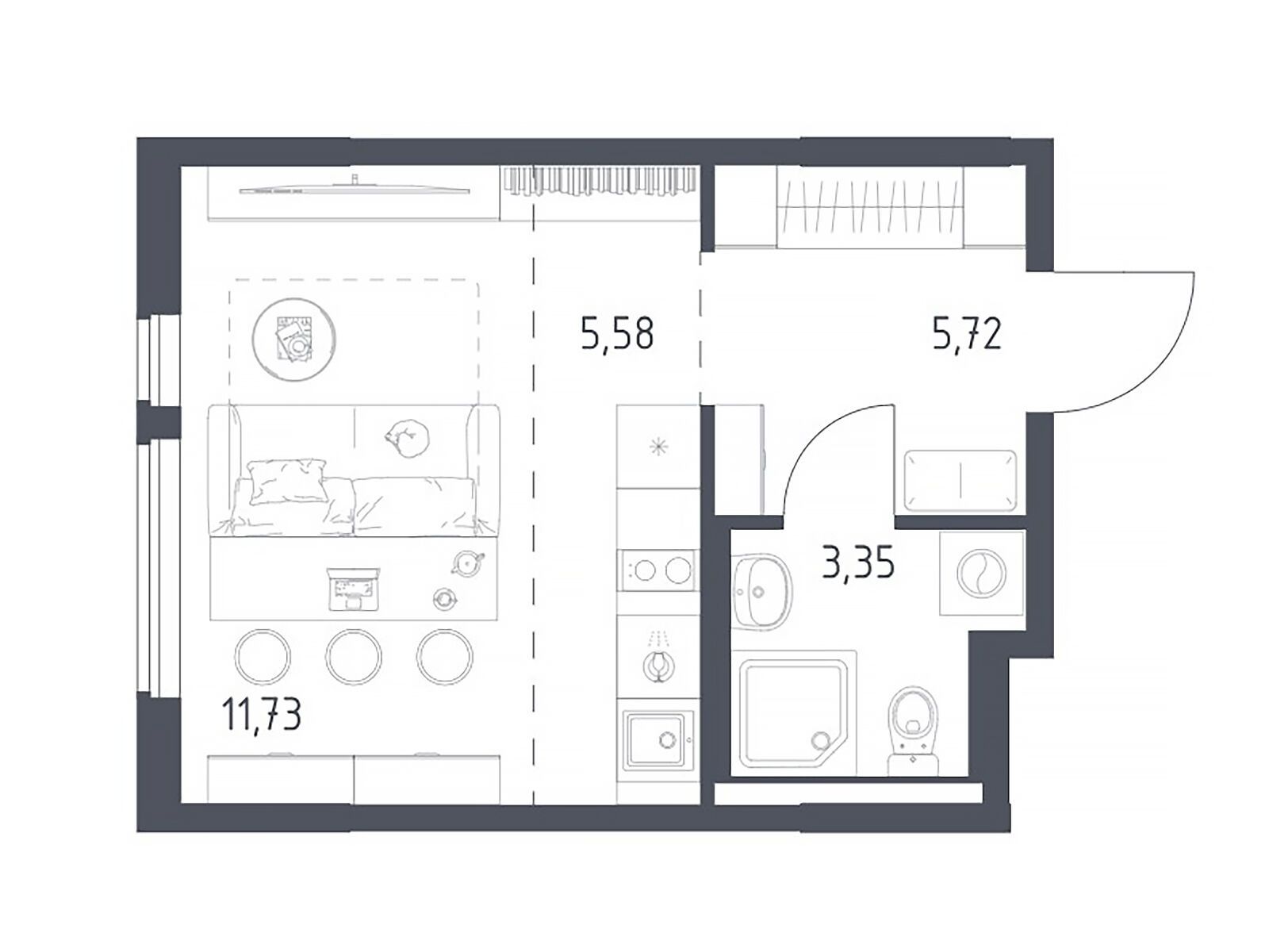 Планировка: Студия 26.38 м² в новостройке Горки Парк