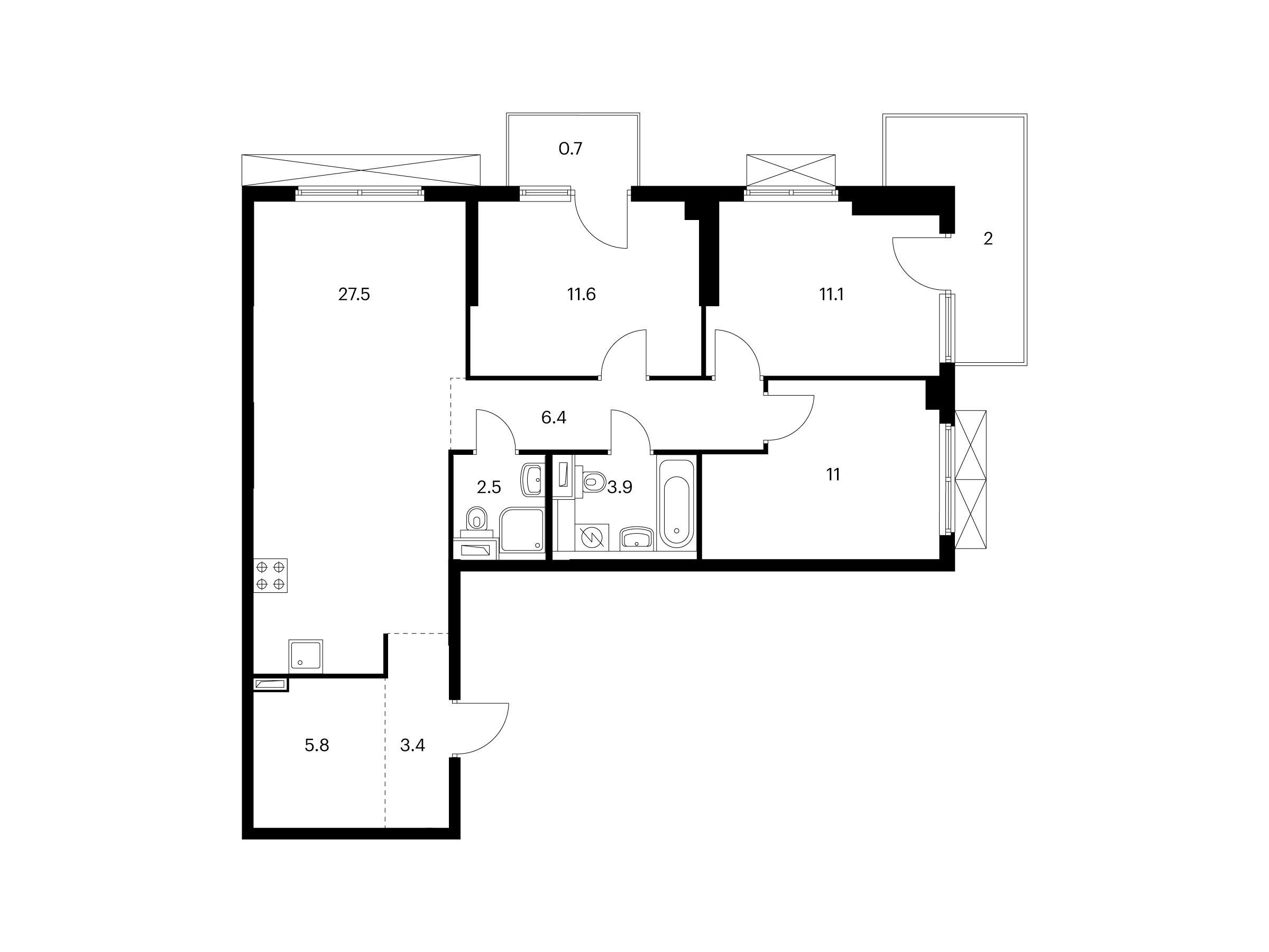 Планировка: 3-комн. квартира 85.90 м² в новостройке Большая Академическая 85