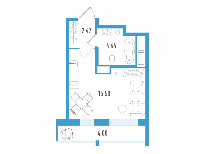 Планировка: Студия 23.81 м² в новостройке Южный форт