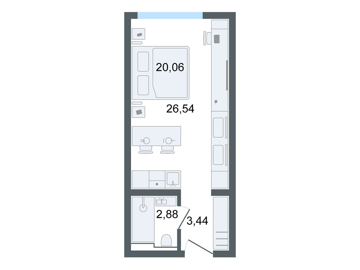 Планировка: Студия 26.54 м² в новостройке Лайф Апарт Октябрьская