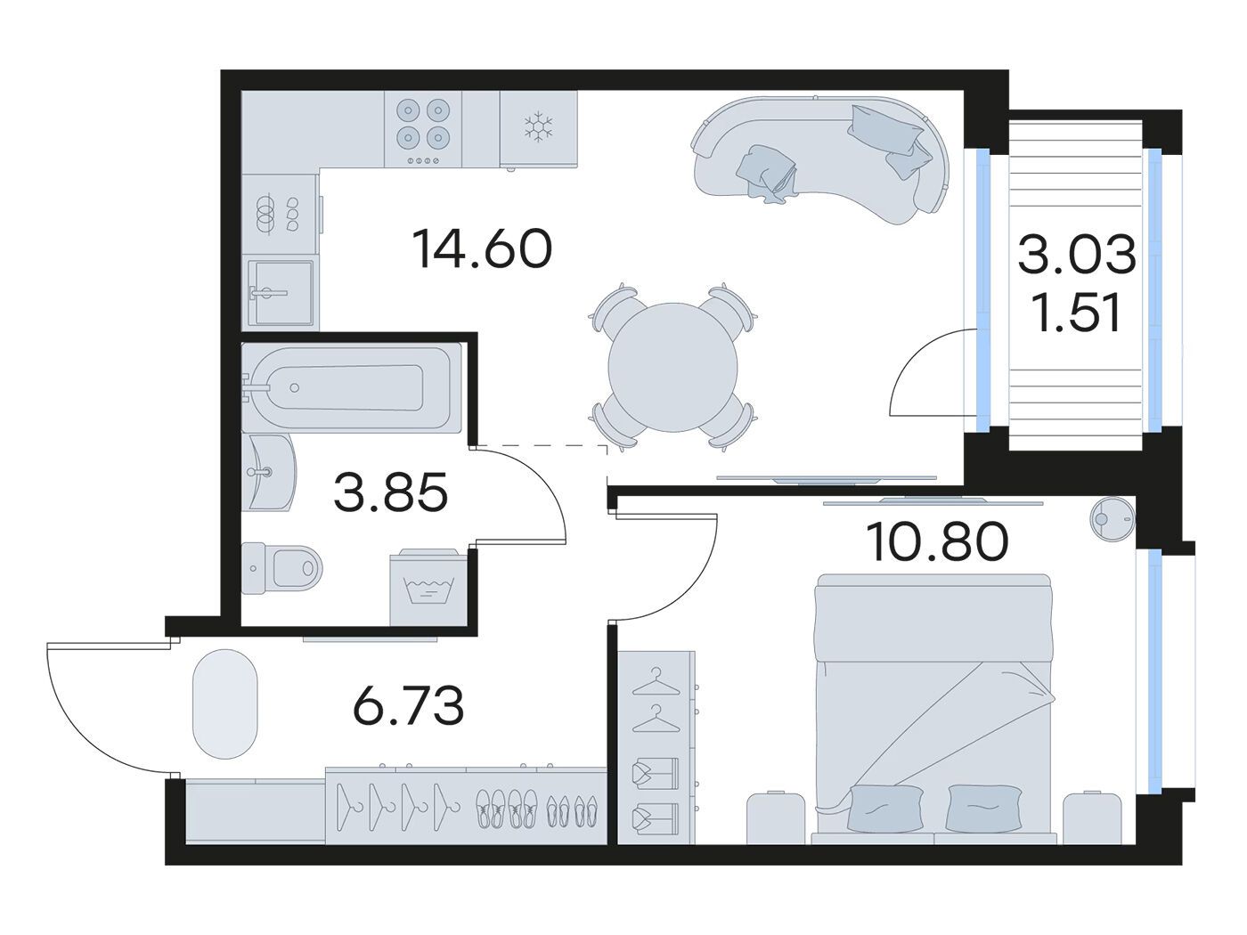 Планировка: 1-комн. квартира 37.50 м² в новостройке Глоракс Парголово