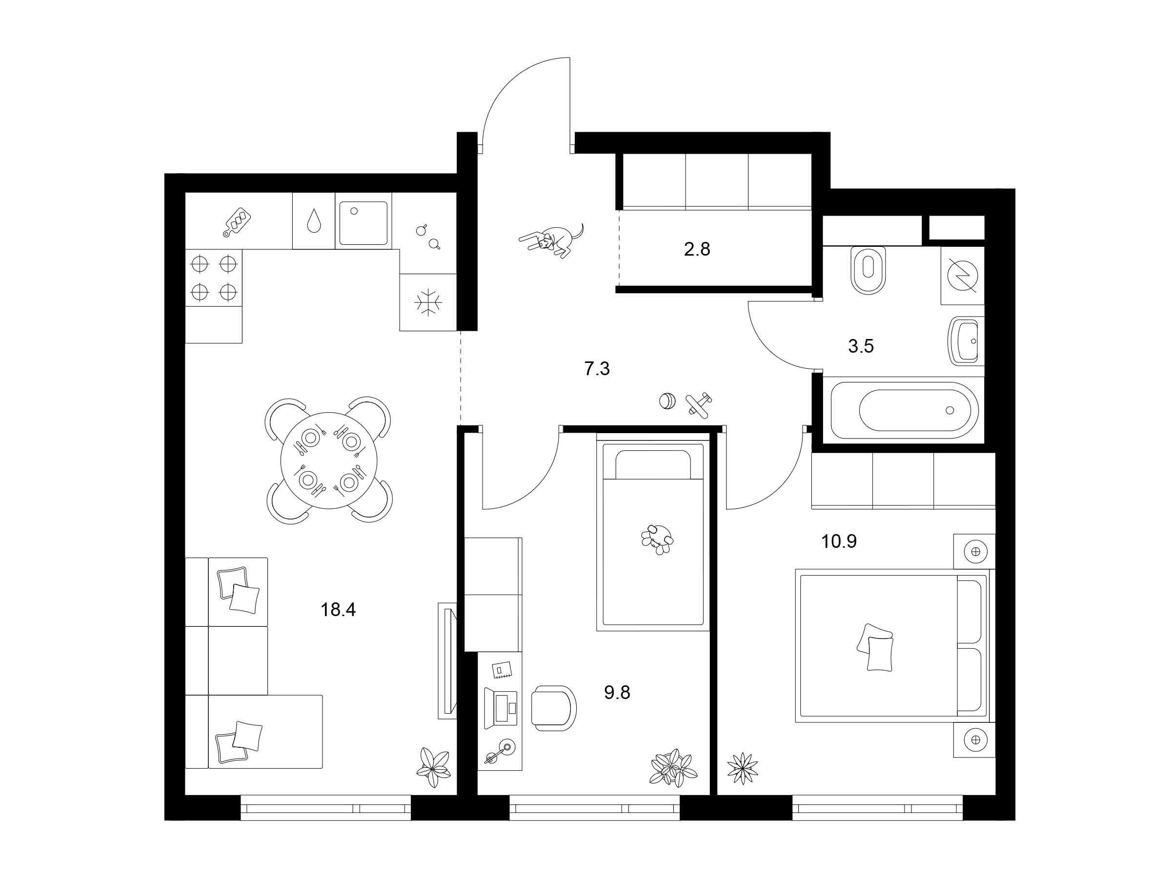 Планировка: 2-комн. квартира 52.70 м² в новостройке Руставели 14