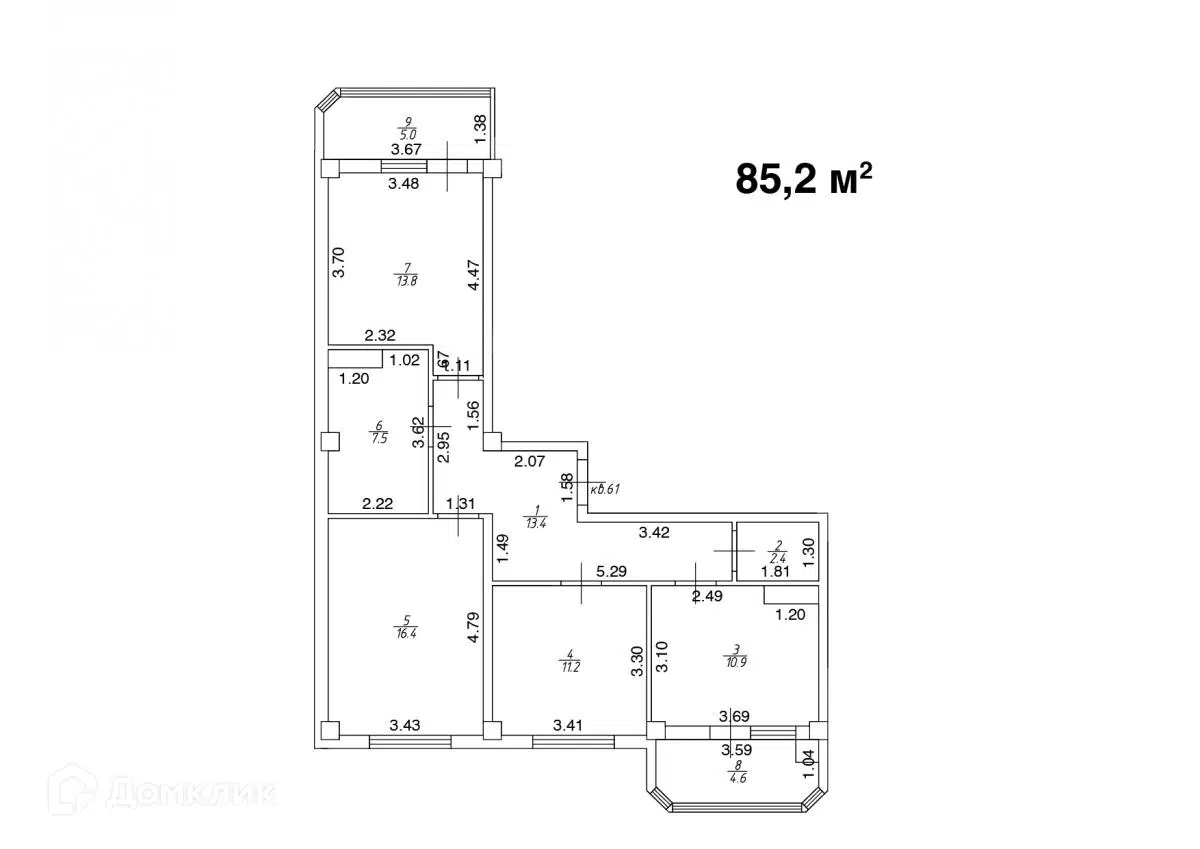 Планировка: 3-комн. квартира 85.20 м² в новостройке Квартал Лета