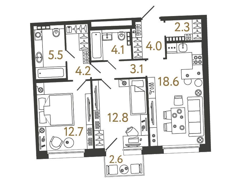 Планировка: 2-комн. квартира 67.30 м² в новостройке Цвет Зеленогорска
