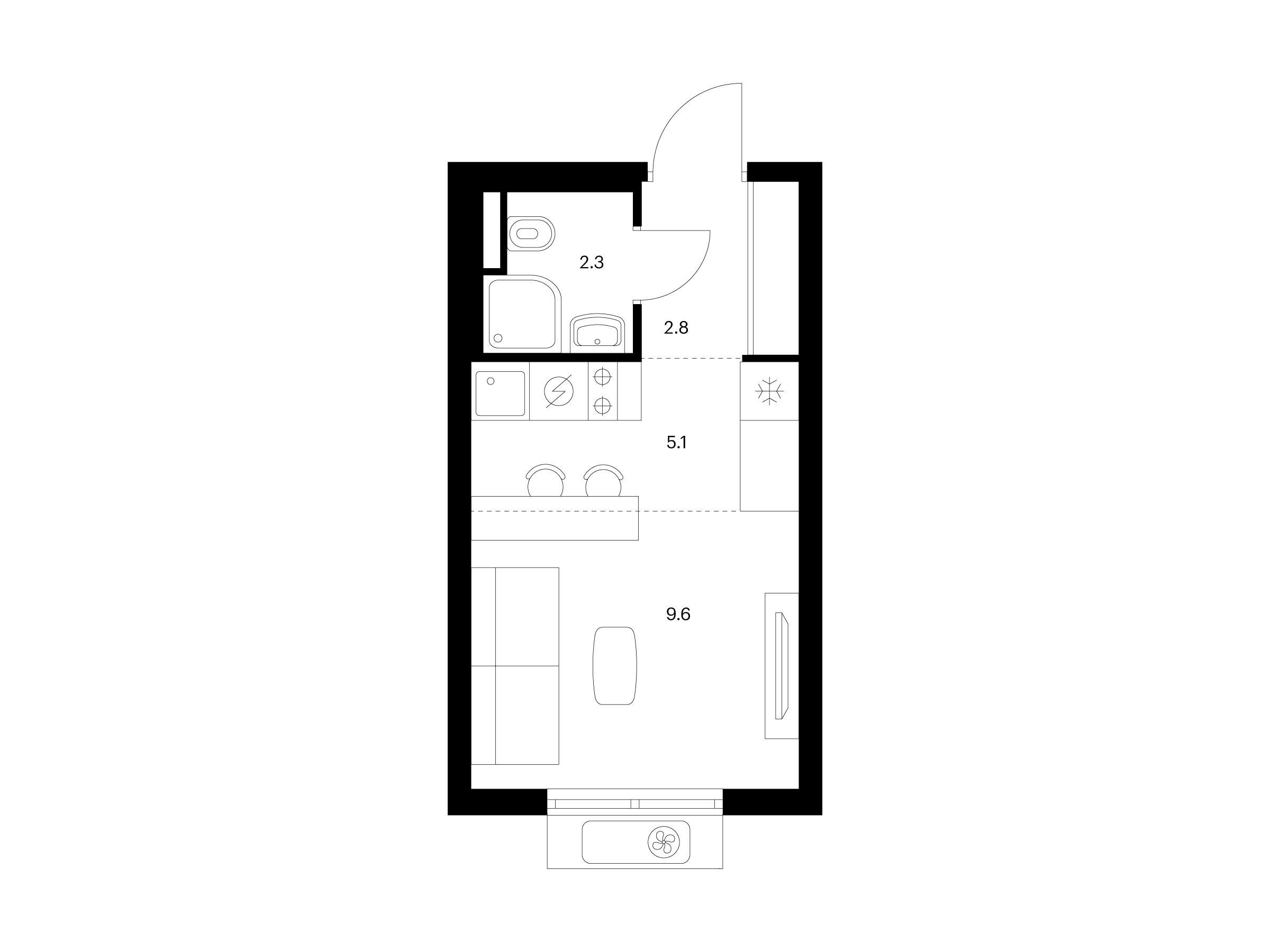 Планировка: Студия 19.80 м² в новостройке Восточное Бутово