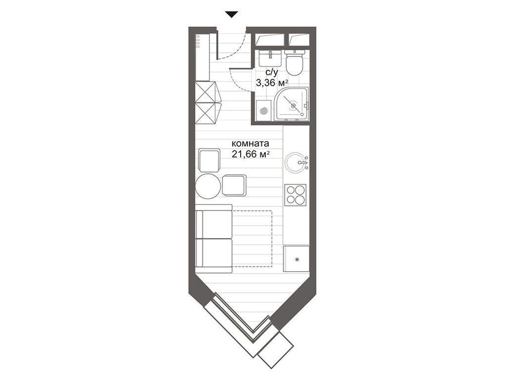 Планировка: Студия 24.90 м² в новостройке СитиМикс Новокосино