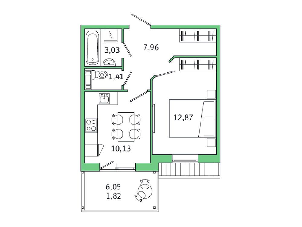 Планировка: 1-комн. квартира 36.00 м² в новостройке Финский городок Юттери