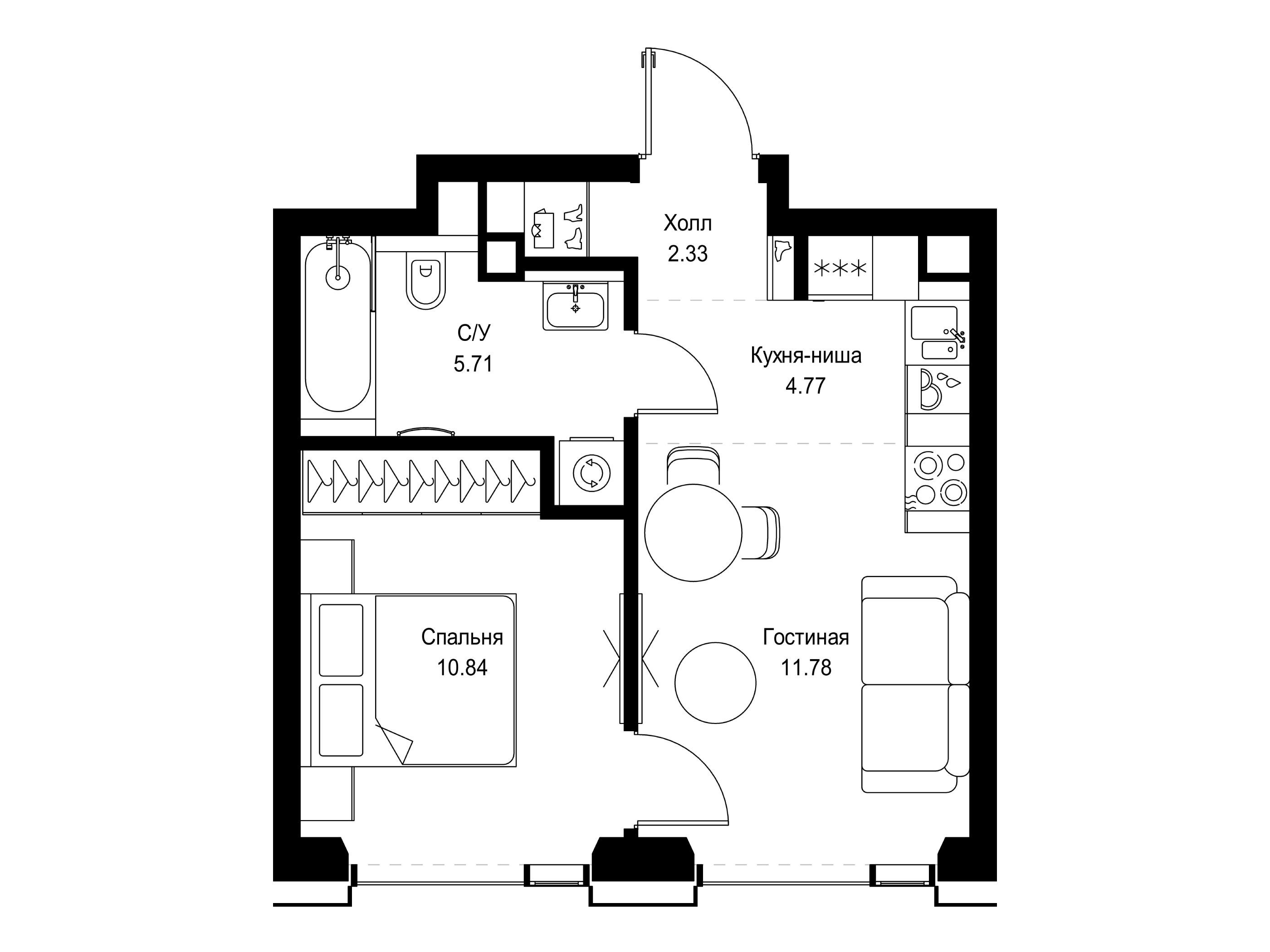 Планировка: 1-комн. квартира 35.43 м² в новостройке ЖК Сет