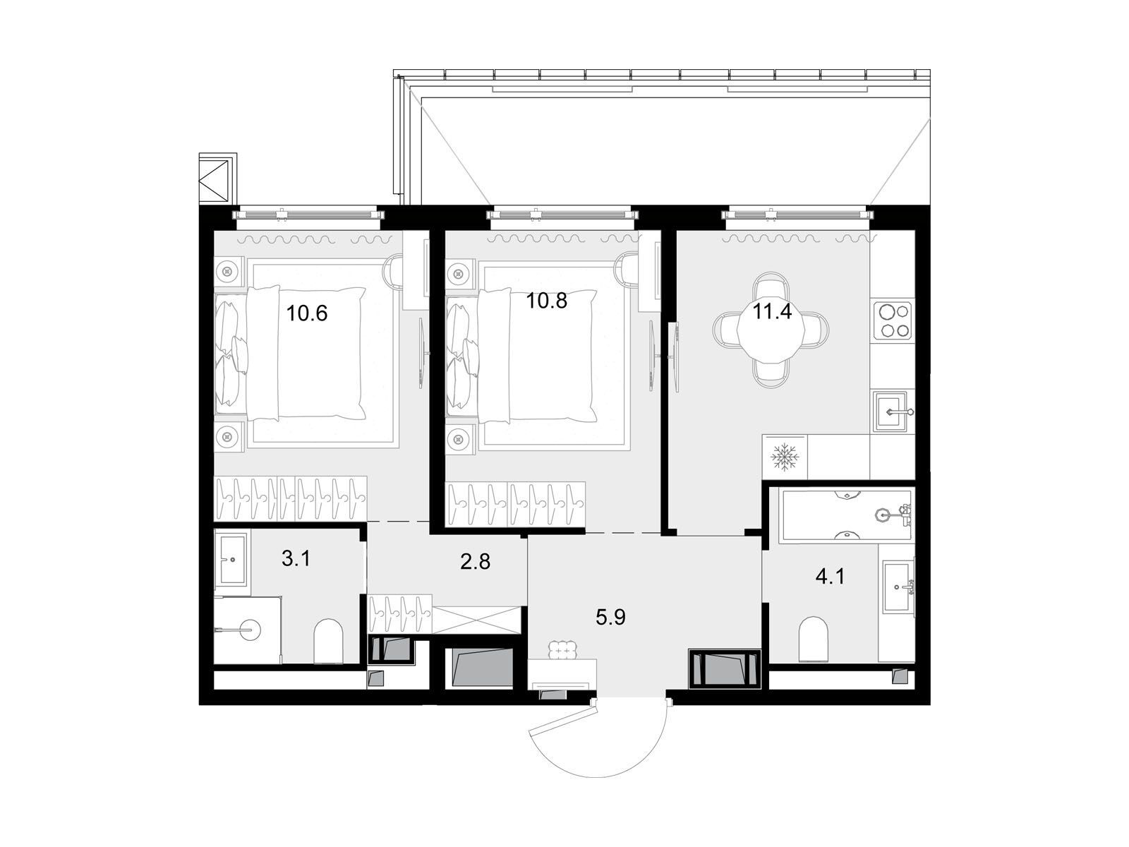 Планировка: 2-комн. квартира 50.20 м² в новостройке Малевич