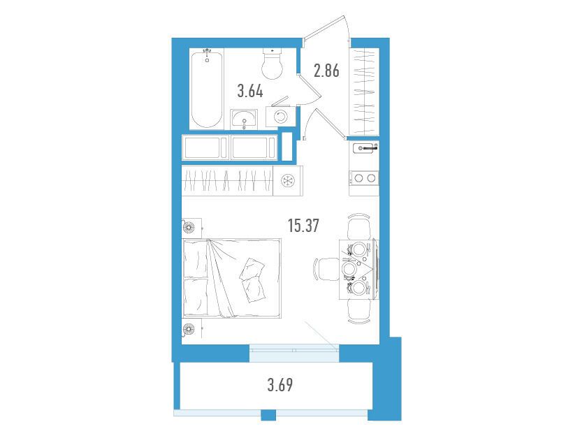 Планировка: Студия 22.98 м² в новостройке Старлайт