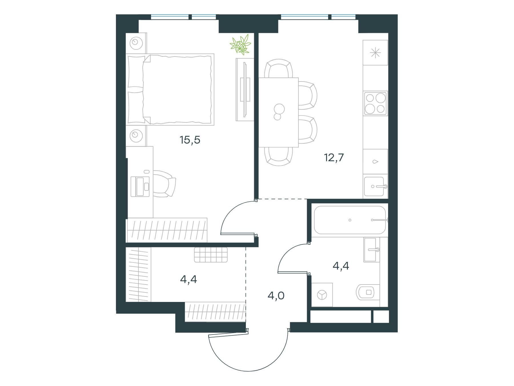 Планировка: 1-комн. квартира 41.00 м² в новостройке Левел Войковская