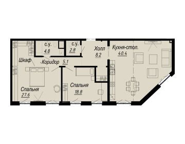 Планировка: 2-комн. квартира 109.80 м² в новостройке Мельцер Холл