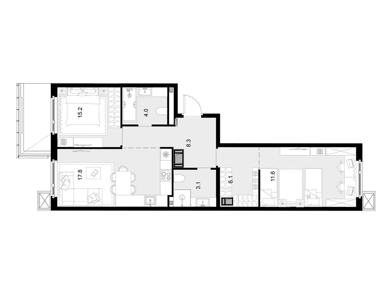 Планировка: 2-комн. квартира 66.40 м² в новостройке Малевич