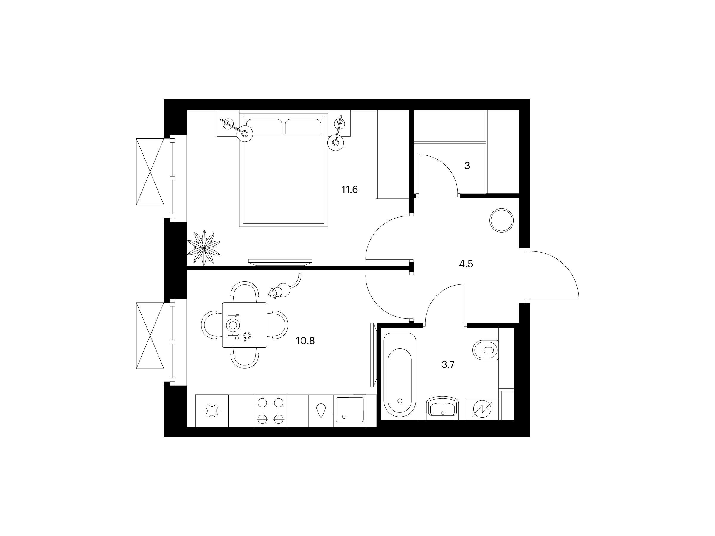 Планировка: 1-комн. квартира 33.60 м² в новостройке Люблинский парк