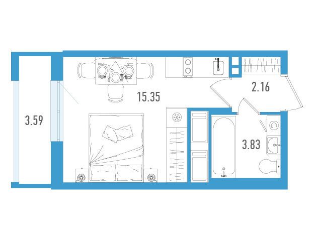 Планировка: Студия 22.42 м² в новостройке ЖК Старлайт