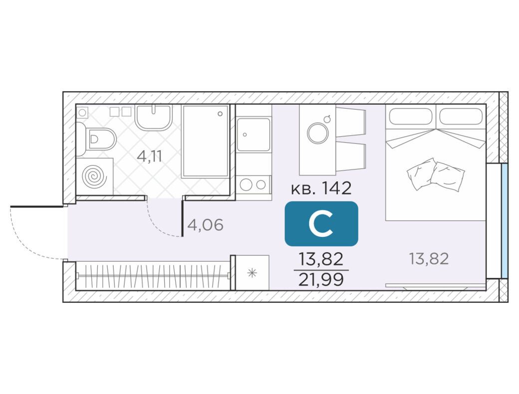 Планировка: 1-комн. квартира 21.99 м² в новостройке Гильдия