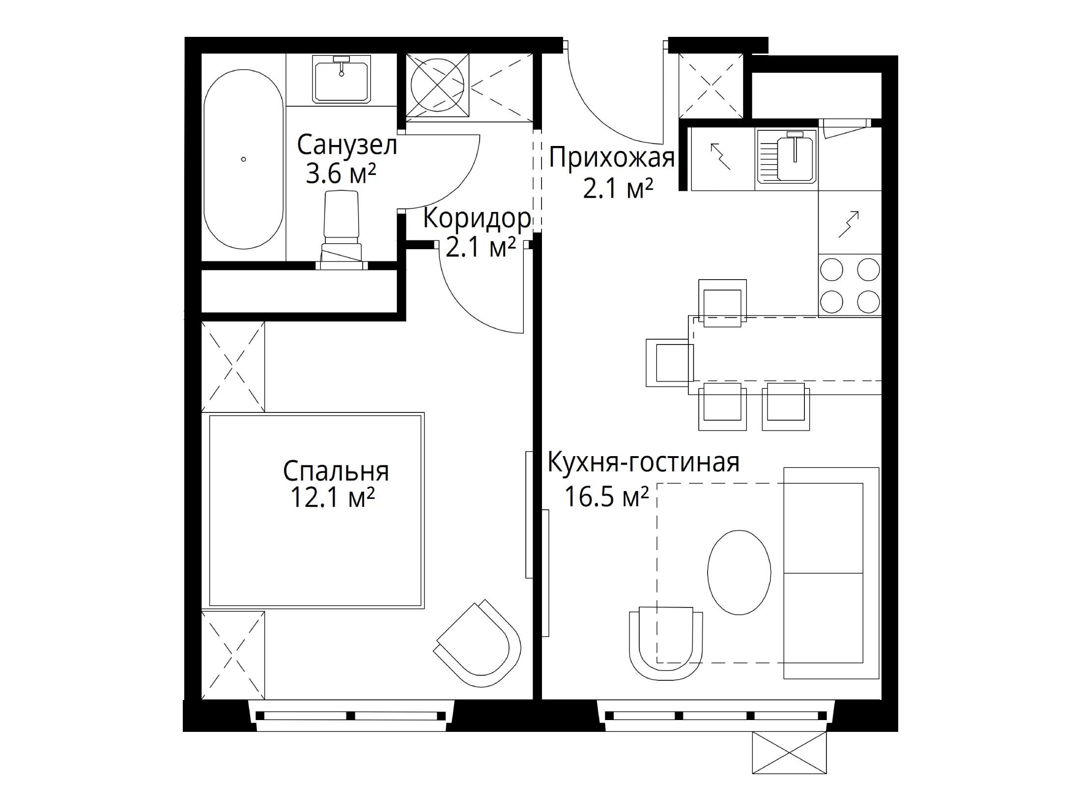 Планировка: 1-комн. квартира 36.40 м² в новостройке У реки Эко Видное 2