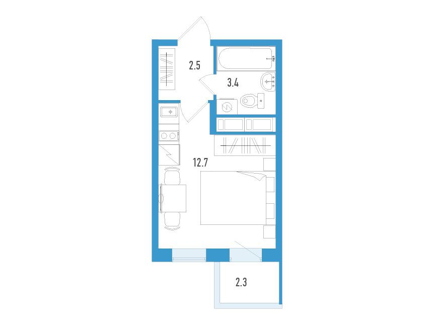 Планировка: Студия 19.30 м² в новостройке Аэросити Клаб