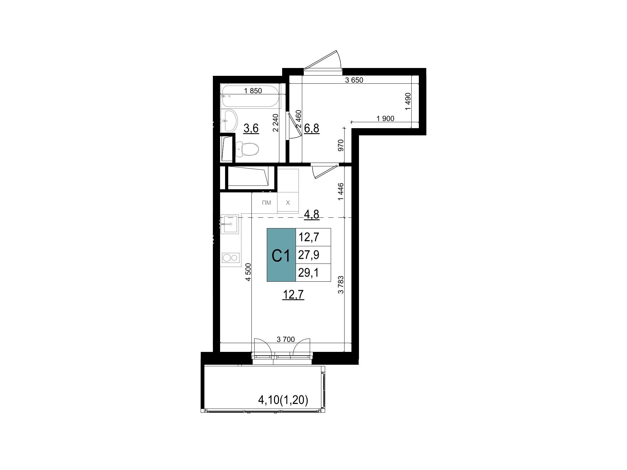 Планировка: Студия 29.10 м² в новостройке Одинцово сити