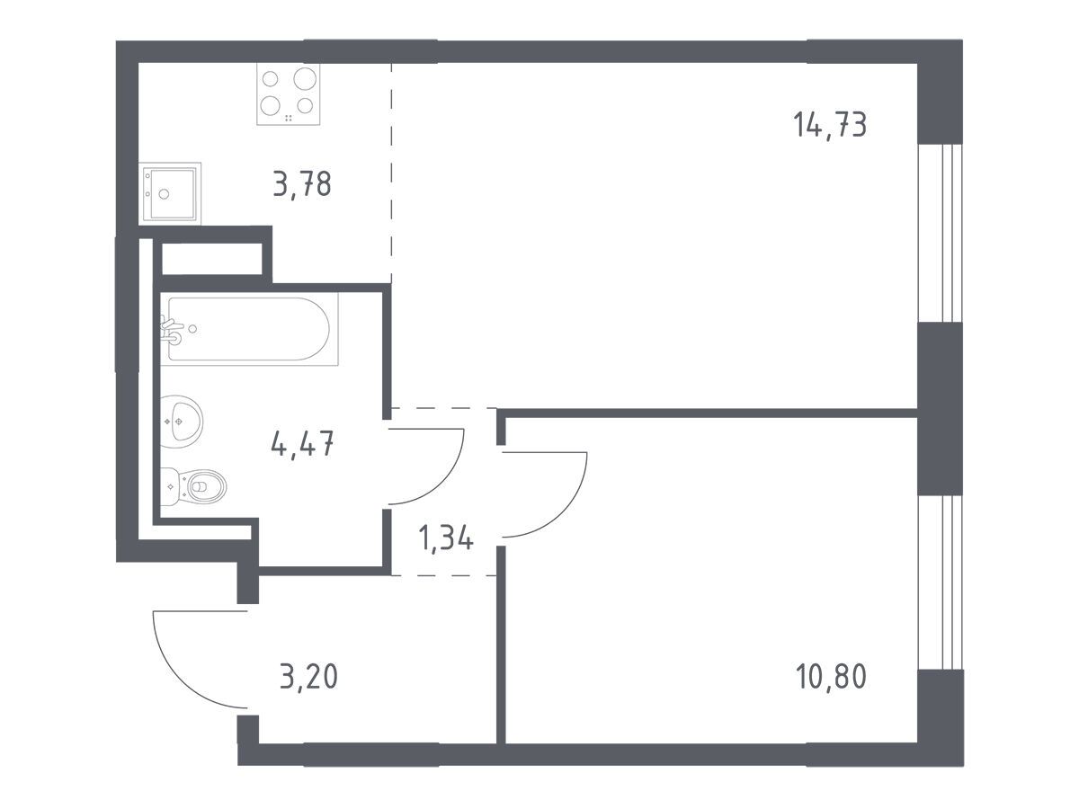 Планировка: 1-комн. квартира 38.32 м² в новостройке Лаголово