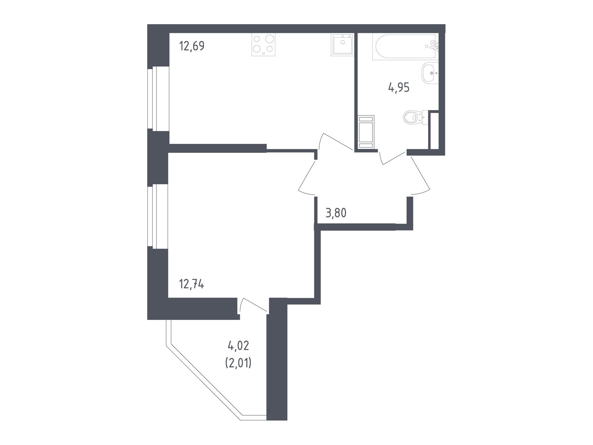 Планировка: 1-комн. квартира 36.19 м² в новостройке Живи! В Рыбацком