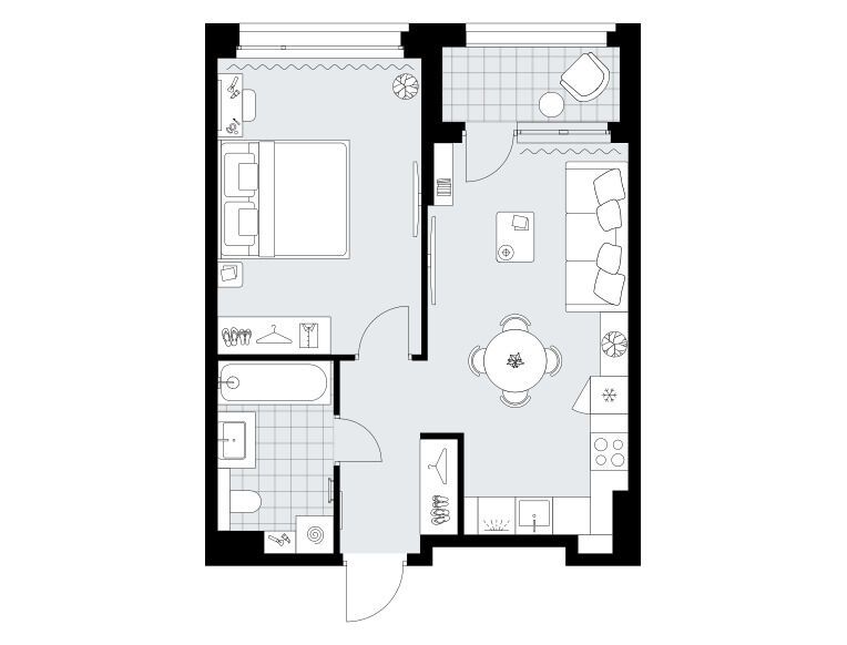 Планировка: 1-комн. квартира 46.50 м² в новостройке Хольм