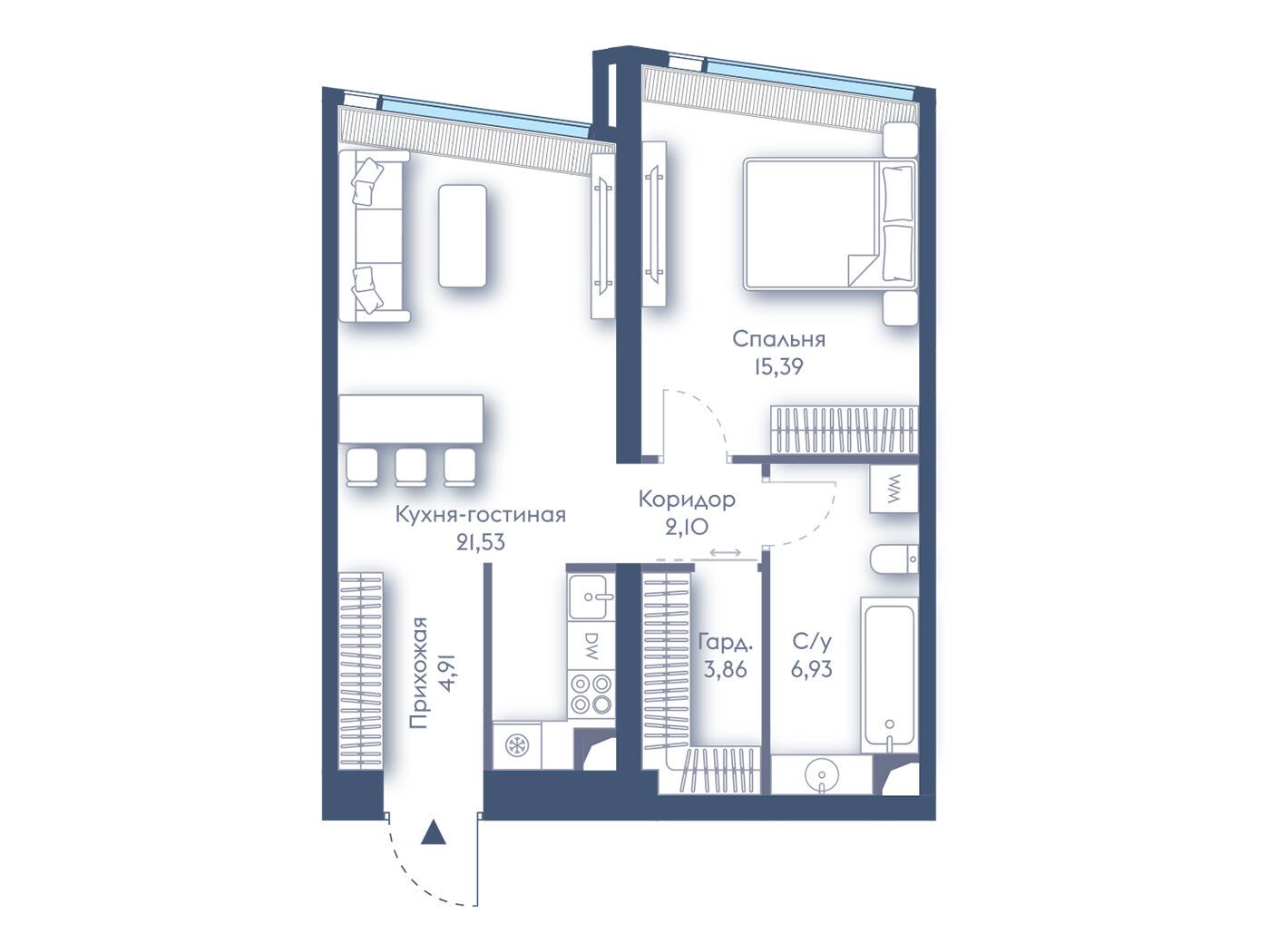 Планировка: 1-комн. квартира 54.72 м² в новостройке Дом Дау