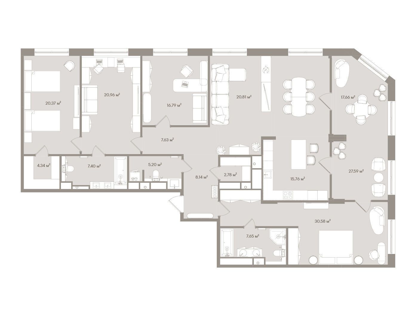 Планировка: 3-комн. квартира 215.21 м² в новостройке Д`оро миле